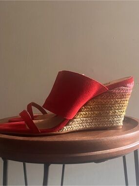 Free People Red Braided Espadrille Wedge Sandals NWOT